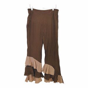 My Pretty Angel Ruffle Pull On Pants Bloomers Sz L Linen Blend  Boho Brown